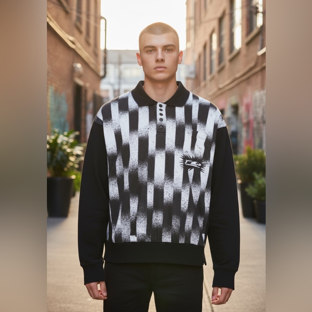 NWT Le Pere Warmup Jumper Domo Paper Stripe Sweatshirt Men’s Size XL